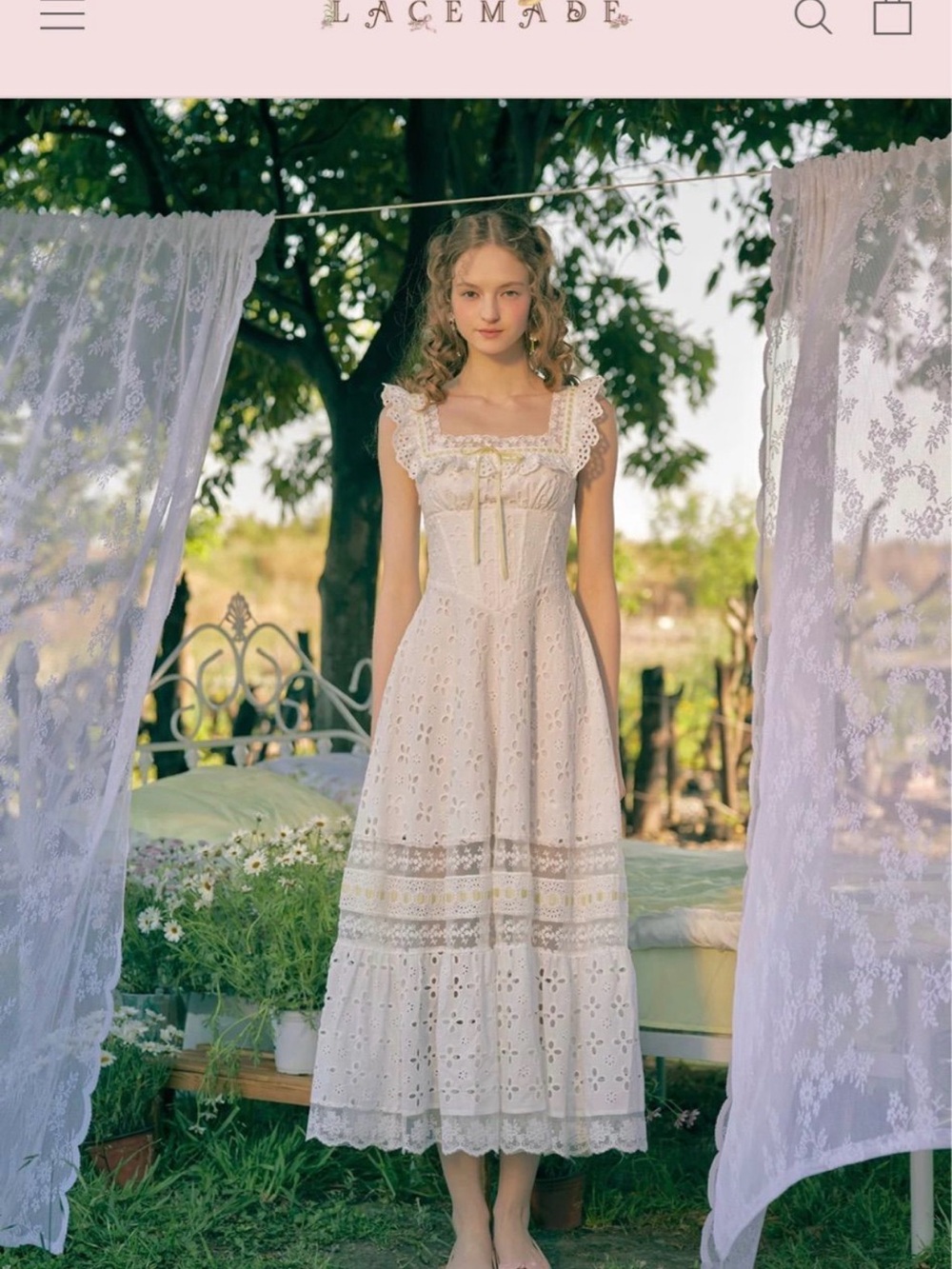 Lacemade Ivory Eyelet Maxi Dress with Ruffled Straps